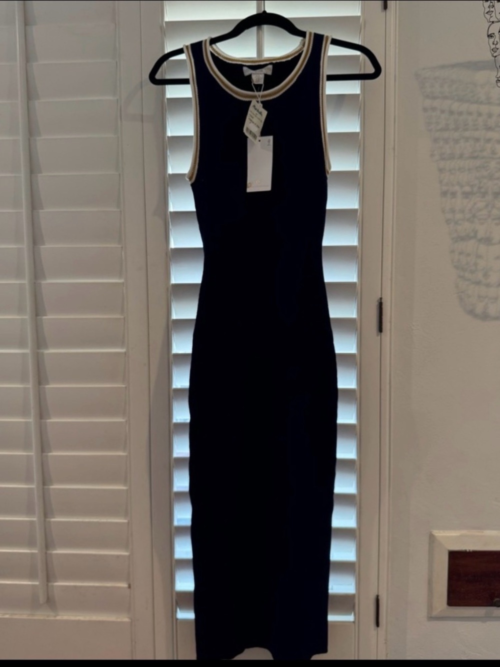 Caroline Constas Navy Blue and White Midi Dress